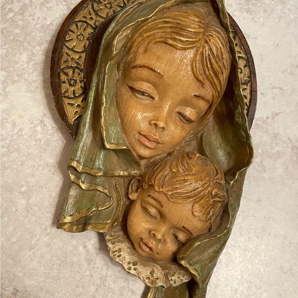 Vintage Madonna And Child Wall Plaque Italy Artigian Art Dipinto A Mano READ